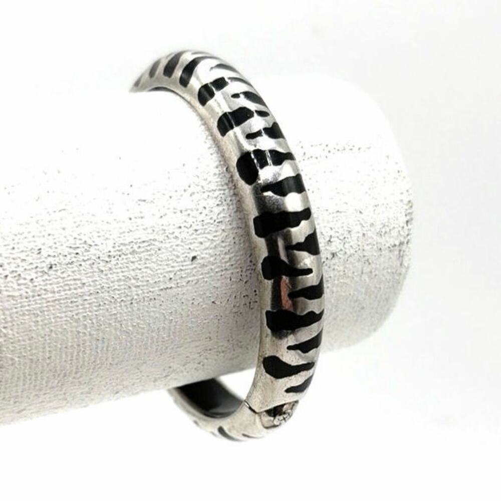 Angelique de Paris sterling silver and black resin Zebra hinged bangle bracelet